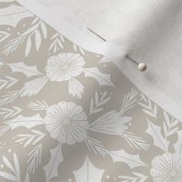 christmas woodcut botanical fabric - block print holiday design - neutral