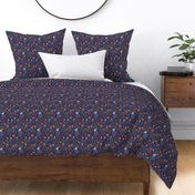 Woodpecker / Scandi / folk floral / dark blue 