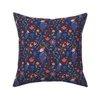 Woodpecker / Scandi / folk floral / dark blue 