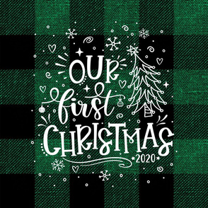 Our First Christmas 2020 Green Buffalo Plaid 18 inch