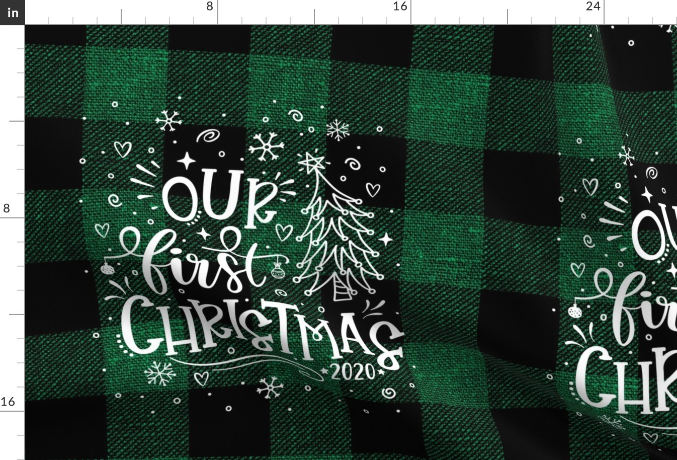 Our First Christmas 2020 Green Buffalo Plaid 18 inch