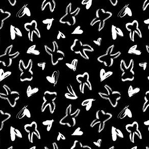Tooth fabric - Black Scribble Teeth & Hearts - small