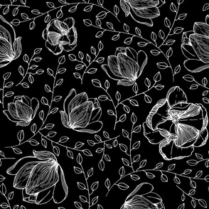 Black and White Magnolias and Vines