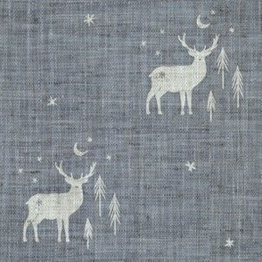 Grey Blue Textured Stags and Moon