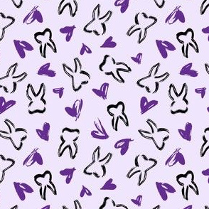Dental hygiene: Purple on Purple scribble hearts & teeth