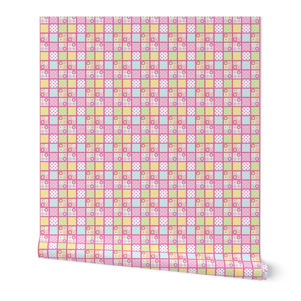 Patchwork beads in pastels with bright pink edging
