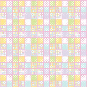 Patchwork with pale pink stitch edging