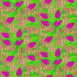 tropical leaves green and pink