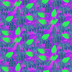 tropical leaves green and pink inverse