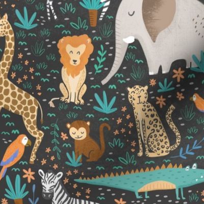 Zoo Animal Pattern - Gray