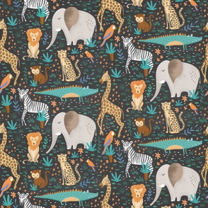 Zoo Animal Pattern - Gray