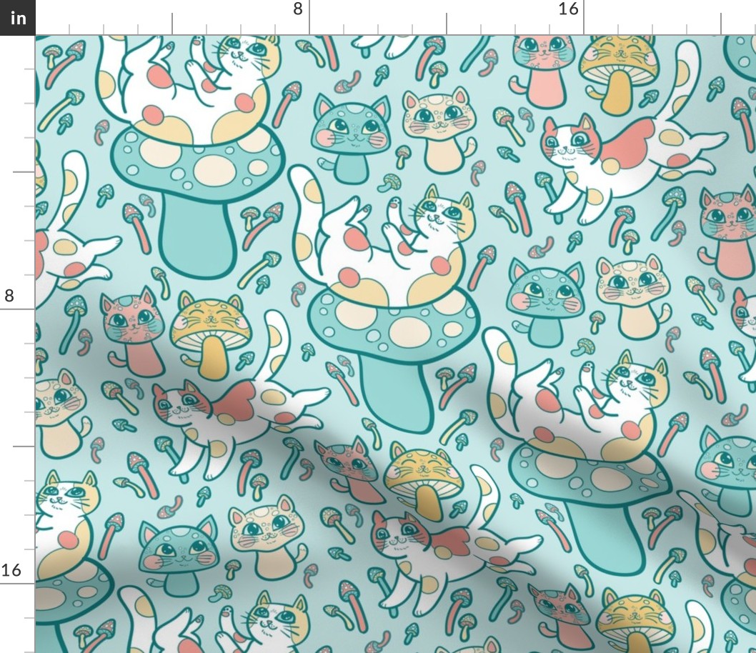 playful meowshrooms in blue