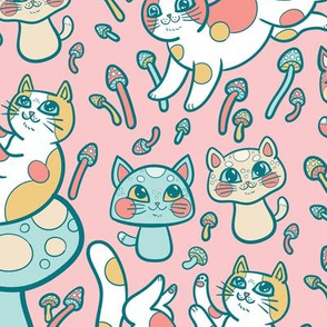 playful meowshrooms in pink