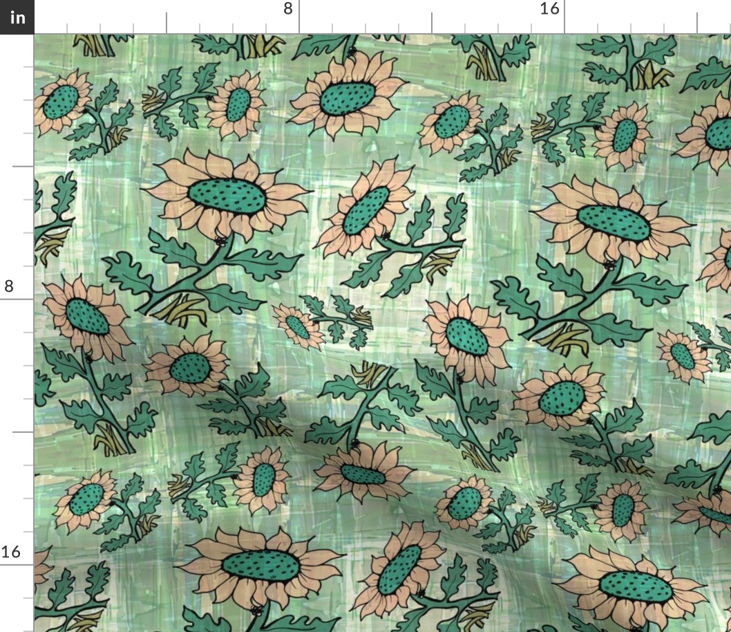 Sunflower Hand Drawn Plaid 2 ivory teal