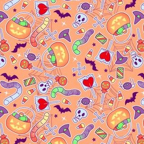 Colorful Halloween Candy on Orange