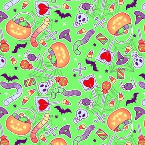 Colorful Halloween Candy on green
