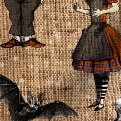 Vintage Halloween Alice in Wonderland on Burlap- large scale