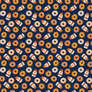 (extra small scale)  Coffee and Fall Donuts - PSL pumpkin fall donuts toss - navy polka dots - LAD19BS