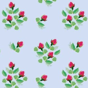 Pink vintage style rosebuds on light blue (large)