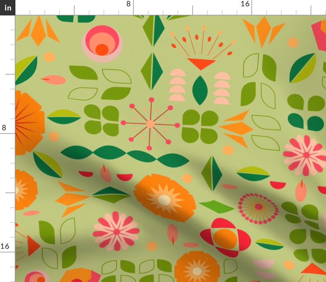 Verdure- Mod Scandi Florals- Light Pine Green- Large Scale