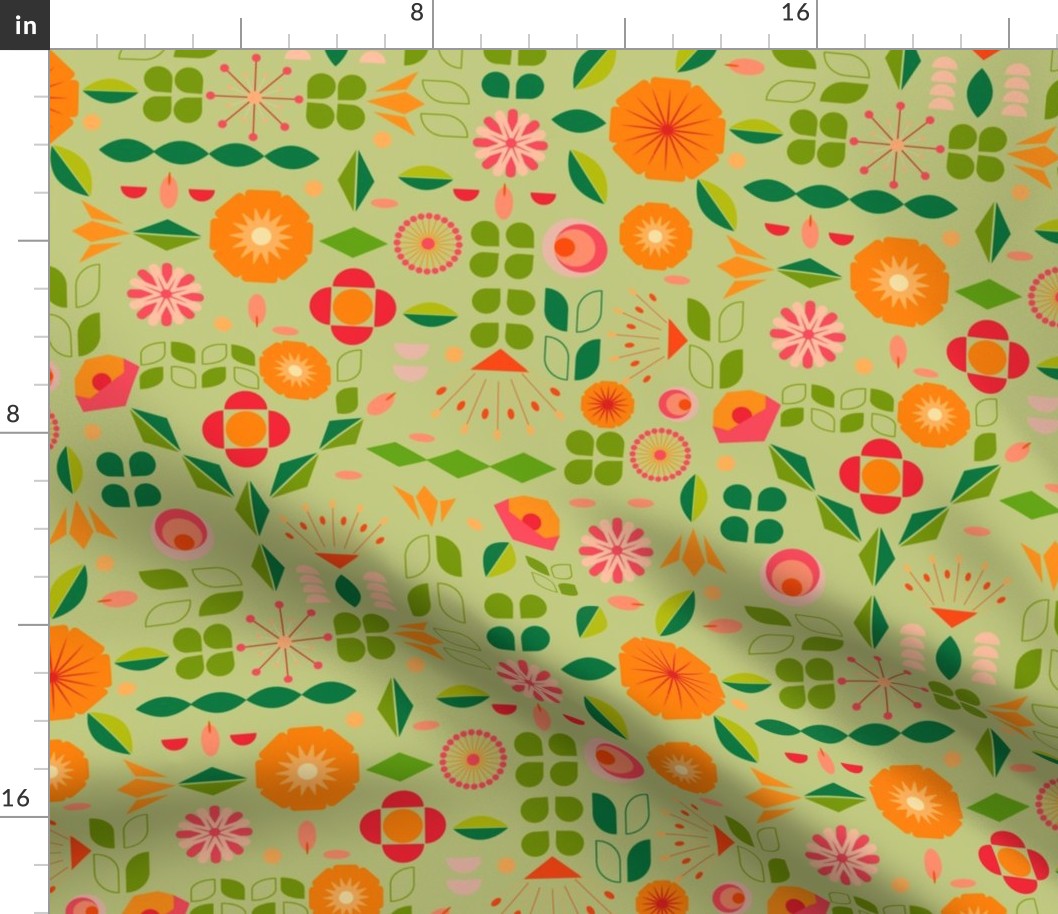 Verdure- Mod Scandi Florals- Light Pine Green- Regular Scale