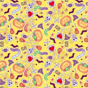 Colorful Halloween Candy on yellow