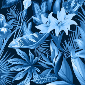 Tropical Lush Sanctuary, A Bohemian Paradise- Classic Blue- Large Scale