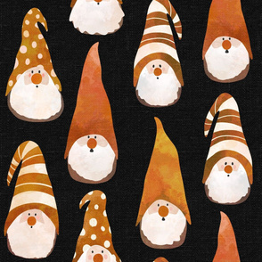 Fall Gnomes on Dark Grey Linen - large scale