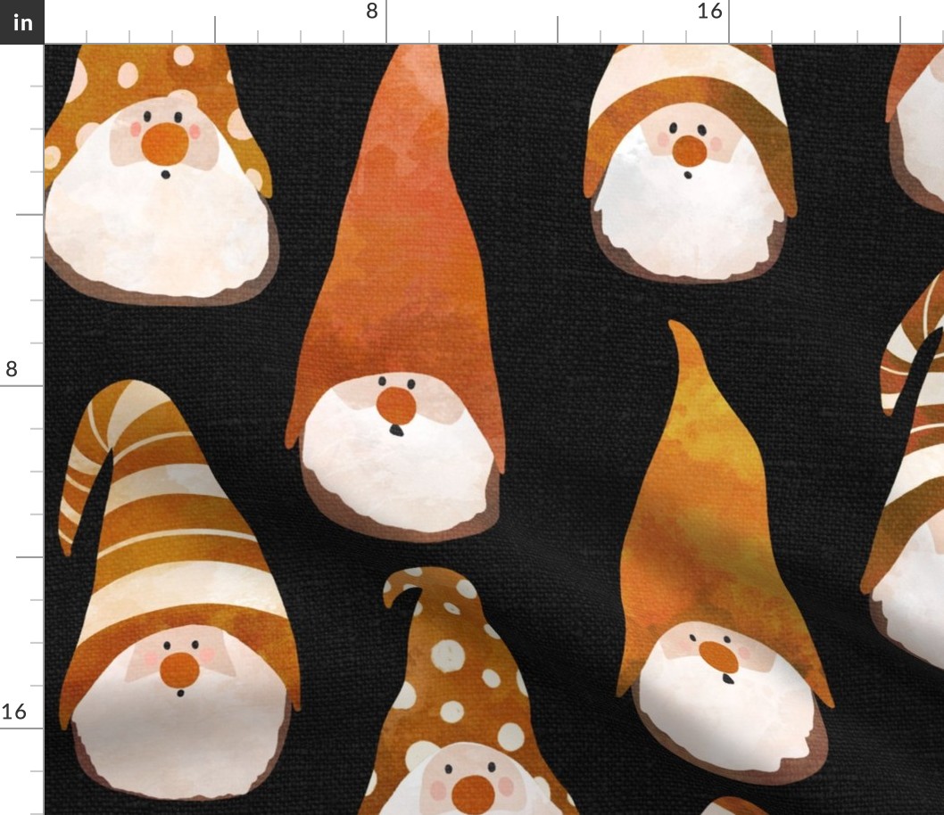 Fall Gnomes on Dark Grey Linen - large scale