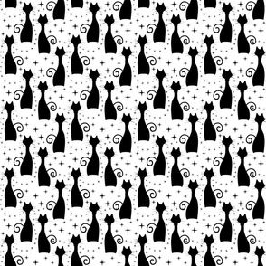 Bewitched Pussycats - black on white,  medium