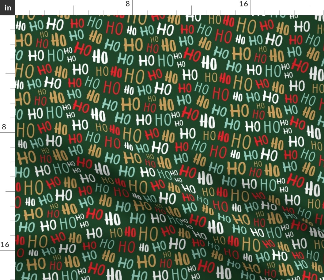 ho ho ho -  Christmas Santa - multi gold on green - LAD20