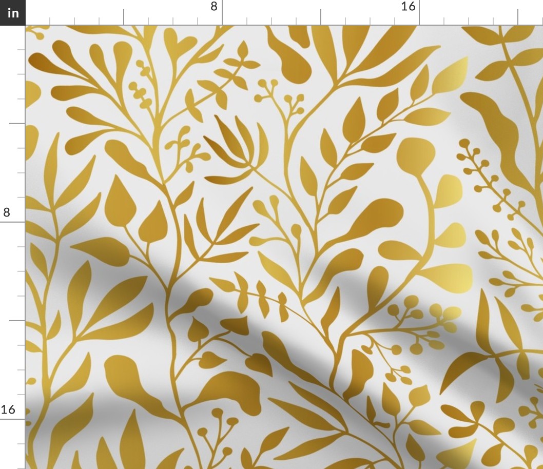 Leafy vines - Gold on white