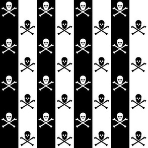 skull and crossbones on one inch stripe - black and white