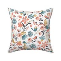 Gracie's Garden - Whimsical Bird Floral Blush Pink White Regular