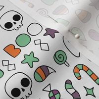 Halloween kawaii. Ghost, skull, doodles. October holiday cartoons.