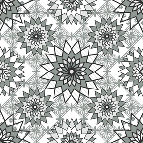 medallions flowers gray white