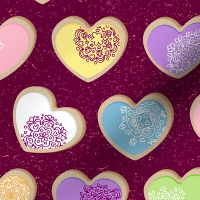 Sugar Cookie Hearts on Raspberry (large scale)