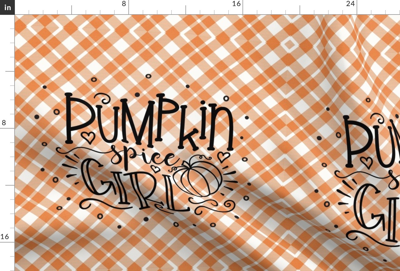 Pumpkin Spice Girl orange gingham 18 inch square