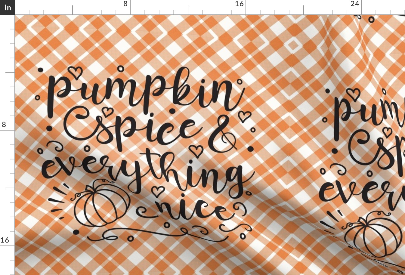 Pumpkin Spice and Everything Nice orange gingham 18 inch square