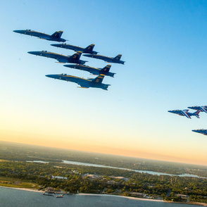 67-10 Blue Angels, fly in formation with the Patrouille Acrobatique de France en route to Naval Air Station Pensacola  - 36x56