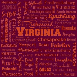 Virginia cities, maroon and orange