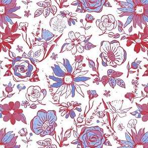 Favorite Flowers Chintz - nautical blue and red on white 