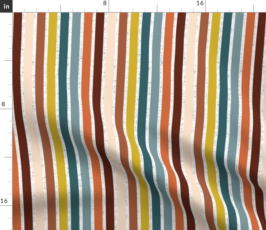 rotated half scale stripes: white linen + clay, mahogany, petal, sable, marigold, mallard, colonial