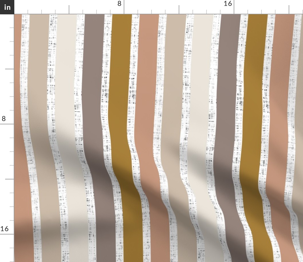 rotated stripes: white linen + spice, stone, sugar sand, mud, bronze