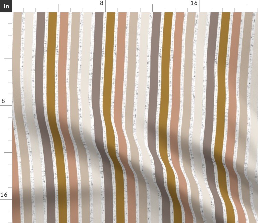 rotated half scale stripes: white linen + spice, stone, sugar sand, mud, bronze