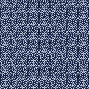 Block Print Diamond Floral in Light Blue on Navy - Small