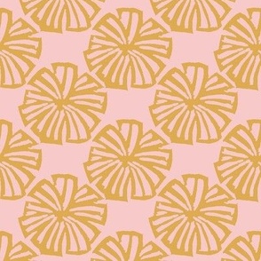 Block Print Lineart Flower in Gold on Blush Pink - Large