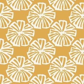 Block Print Lineart Flower in Cream on Gold - Large