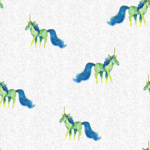 Unicorn Magic - Large Blue-Green Unicorn on Textured White Background