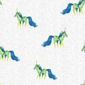 Unicorn Magic - Medium Blue-Green Unicorn on Textured White Background